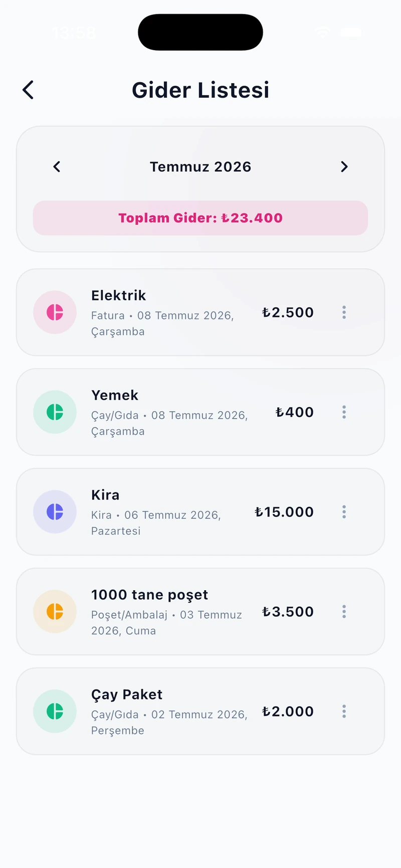 Gider Listesi & Kayıtlar